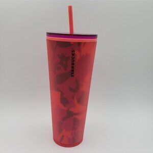 2022 Starbucks Spring Red Floral Soft Touch 24oz Venti Cold Tumbler with Straw